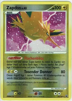 Pokemon Card Majestic Tomorrow No. 14/100 Zapdos Reverse Holo German - Image 1