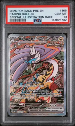 2025 POKEMON PRE EN-SPECIAL ILLUSTRATION RARE #166 RAGING BOLT EX PSA 10 - Image 1