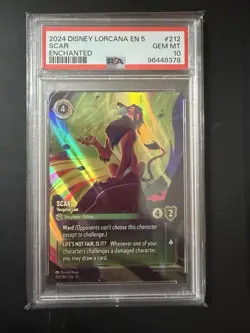Disney Lorcana PSA 10 Scar Vengeful Lion Enchanted 212/204 Shimmering Skies - Image 1