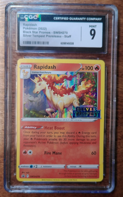 CGC 9 Rapidash Prerelease Staff SWSH270 Silver Tempest 2022 Pokemon Card - Image 1