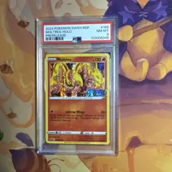 2022 Pokemon Brilliant Stars Promo #185 Moltres Prerelease Stamped Holo PSA 8 - Image 1