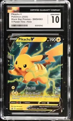 Pokemon CGC 10 Pikachu V SWSH063 Holo Black Star Promo V Power Tins Gem Mint - Image 1