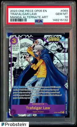 2023 One Piece OP05 EN Manga Alternate Art #069 Trafalgar Law PSA 10 GEM MINT - Image 1
