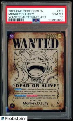 2024 One Piece OP09 En #119 Monkey D. Luffy Wanted Alternate Art PSA 10 GEM MINT - Image 1
