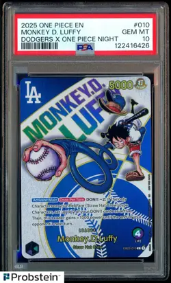 2025 ONE PIECE PROMOS DODGERS X ONE PIECE NIGHT #010 MONKEY D. LUFFY PSA 10 - Image 1