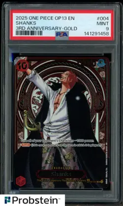 2025 One Piece OP13 ENGLISH 3rd Anniversary Gold #004 Shanks PSA 9 MINT - Image 1