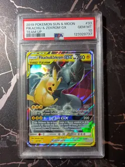 Pokemon 2019 Sun & Moon Team Up 33 Pikachu & Zekrom GX PSA 10 - Image 1