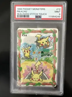 1998 Pokemon Sealdass Stitch Touch 12 Pikachu PSA 9 MINT Vintage Japanese BANDAI - Image 1