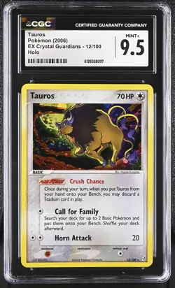 CGC 9.5 MINT+ Tauros 2006 EX Crystal Guardians 12/100 Holo Pokemon Card - Image 1