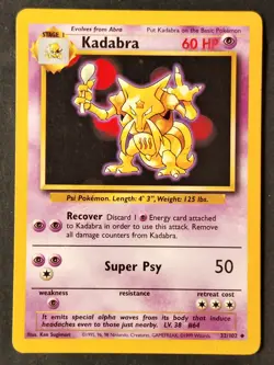 Kadabra 032/102 Vintage Base Set Regular, WOTC Pokemon 1999 •NM/LP - Image 1