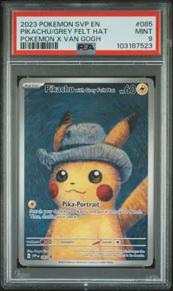Pokemon Pikachu with Grey Felt Hat Van Gogh Full Art Promo SVP EN 085 PSA 9 Mint - Image 1