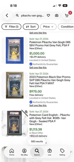 Pokemon Pikachu with Grey Felt Hat Van Gogh Full Art Promo SVP EN 085 PSA 9 Mint - Image 4