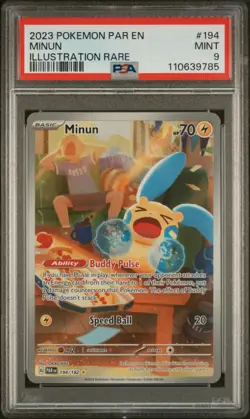 PSA 9 Mint Minun 194/182 Illustration Rare - Pokemon Paradox Rift SV04 - Image 1