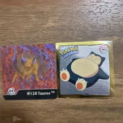 Pokemon 1999 Artbox Series 1 Gold Stickers SNORLAX R04 & #128 Tauros 64 - Image 1