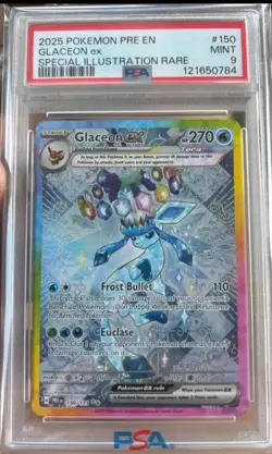 Pokemon Prismatic Evolutions Glaceon ex 150/131 Special Illustration Rare PSA9 - Image 1