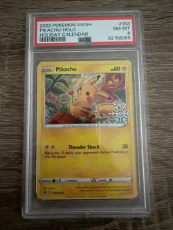 2022 POKEMON SWSH BLACK STAR PROMO HOLIDAY CALENDAR 2022 #153 PIKACHU-HOLO PSA 8 - Image 1