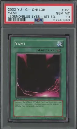 Yugioh 1st Edition Yami LOB-051 PSA 10 GEM MINT Legend Blue Eyes White Dragon - Image 1