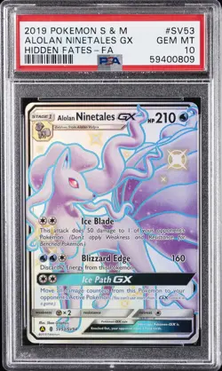 2019 POKEMON SUN & MOON HIDDEN FATES #SV53 FULL ART/ALOLAN NINETALES GX PSA 10 - Image 1