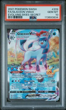 Pokemon Glaceon VMAX Evolving Skies Full Art Secret Rare #209 PSA 10 Gem Mint - Image 1