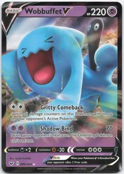 Wobbuffet V 086/202 Holo V Rare Sword & Shield Pokemon Moderately Played - Image 1