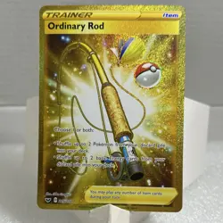 Pokemon Ordinary Rod Trainer Secret Rare Gold Holo 215/202 Sword & Shield - Image 1