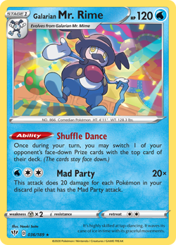 Galarian Mr. Rime 036/189 R Darkness Ablaze Pokemon NM/M - Image 1