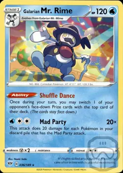 Galarian Mr. Rime 036/189 R Darkness Ablaze Pokemon NM/M - Image 3