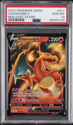 2022 POKEMON SWORD & SHIELD BRILLIANT STARS #017 CHARIZARD V PSA 10 - Image 1