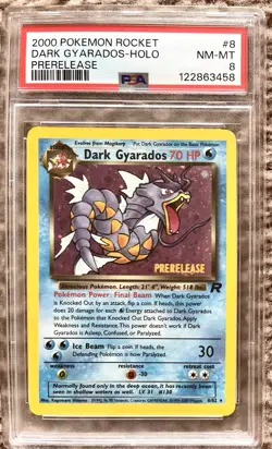 2000 Pokemon Rocket Prerelease #8 Dark Gyarados Holo PSA 8 - Image 1