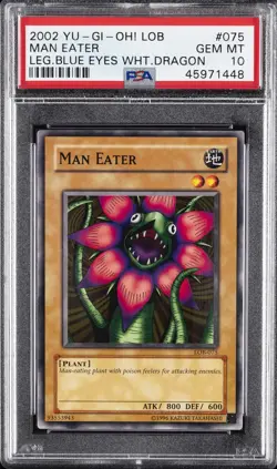 2002 YU-GI-OH! LOB-LEGEND OF BLUE EYES WHITE DRAGON #075 MAN EATER PSA 10 - Image 1