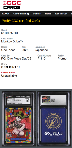 Lego Luffy 👑 One Piece Day '25 Luffy P-110 JPN Promo CGC 10 GEM MINT -US seller - Image 4