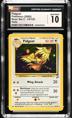 Pidgeot Holo Rare Card 14/130 Base Set 2 CGC 10 GEMT MINT Pokemon (PSA BGS) - Image 1