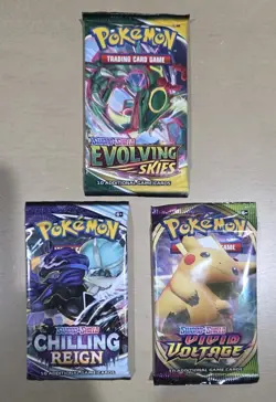 Pokemon Sword & Shield Evolving Skies Chilling Reign Vivid Voltage Booster Packs 820650808777 - Image 1