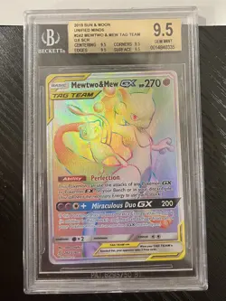 MEWTWO & MEW TAG TEAM BGS 9.5 m POKEMON SUN MOON UNIFIED MINDS #242/236 FA 128 - Image 1