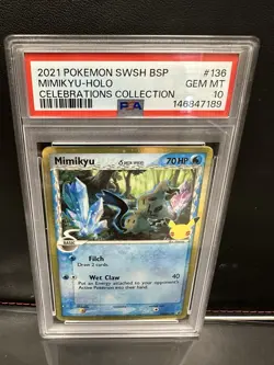 2021 POKEMON SWSH BLACK STAR PROMO 136 MIMIKYU CELEBRATIONS COLLECTION PSA 10 - Image 1