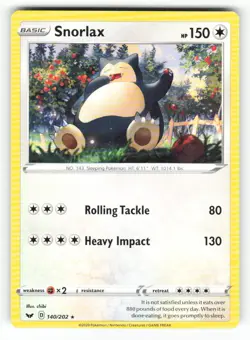 Snorlax 140/202 Rare Sword & Shield Pokemon Near Mint - Image 1
