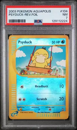 2003 POKEMON AQUAPOLIS #104 PSYDUCK-REVERSE FOIL PSA 7 - Image 1