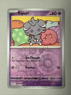 Pokemon TCG * SV Surging Sparks * 084/191 Espurr Common * REVERSE HOLO * NM - Image 1