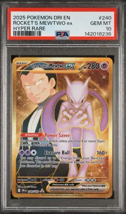 Pokemon TCG Gold Team Rocket's Mewtwo EX 240/182 Destined Rivals PSA 10 - Image 1