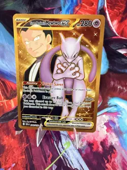 Pokemon TCG Destined Rivals Team Rocket's Mewtwo EX Gold Card 240/182 - Image 1