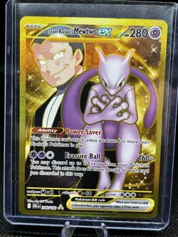 Pokemon TCG Destined Rivals Team Rocket's Mewtwo EX Gold Rare Card 240/182 - Image 1