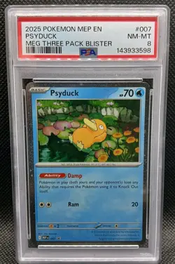 2025 Pokemon MEP EN Psyduck MEG Three Pack Blister #007 PSA 8 NM-MT - Image 1