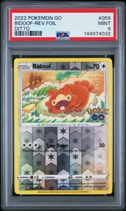 Pokemon 2022 Pokemon GO Bidoof (Ditto) Unpeeled #059 Rev Foil PSA Mint 9 TCG - Image 1