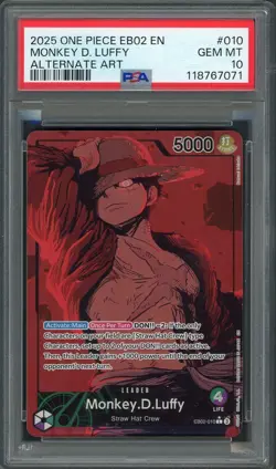 PSA 10 Monkey D. Luffy (Alt Art) EB02-010 EN One Piece B22 - Image 1