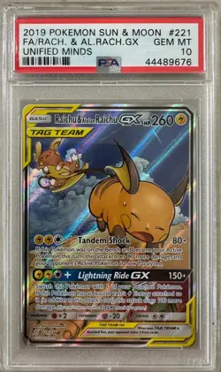 2019 Pokemon S&M Unified Minds Aln Raichu GX Raichu Unified Minds PSA 10 #221 - Image 1
