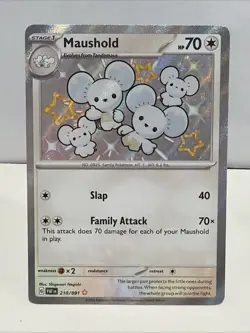 Pokemon TCG Maushold 210/091 SV: Paldean Fates Shiny Rare Holo 2024 - Image 1