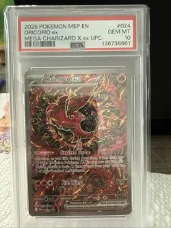 2025 POKEMON MEP BLACK STAR PROMO MEGA CHARIZARD EX UPC #024 ORICORIO EX PSA 10 - Image 1