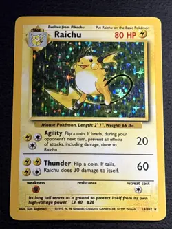 Raichu 14/102 Pokemon TCG Base Set Holo Foil Rare Vintage Card Lightly Played LP - Image 1