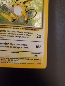 Pokemon Base Set Unlimited Raichu 14/102 Holo Rare - Image 5