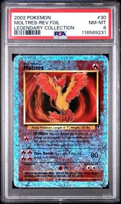 2002 POKEMON MOLTRES-REV.FOIL LEGENDARY COLLECTION #30 PSA 8 - Image 1
